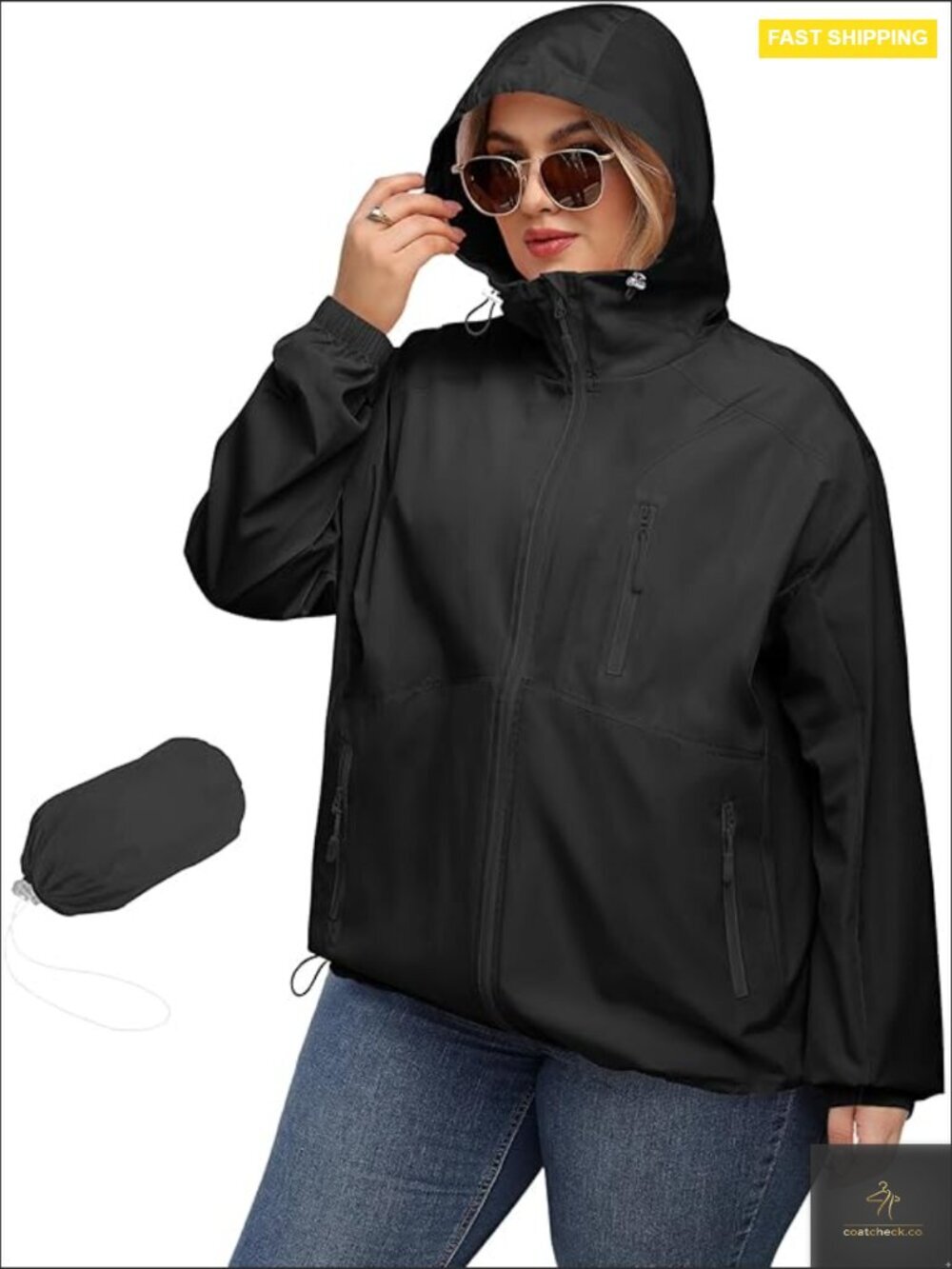 Plus Size Lightweight Rain Jacket Waterproof Hooded Packable Trench Coat Outdoor